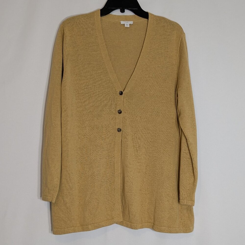 J.JILL Golden Yellow Long Sleeve V-Neck Button Cardigan Sweater; Size LP